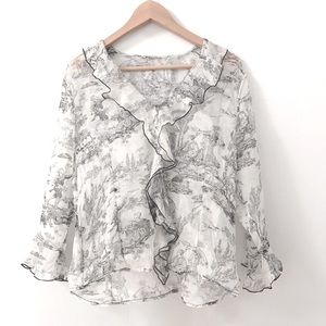Vintage Ruffle Black & White Art Blouse